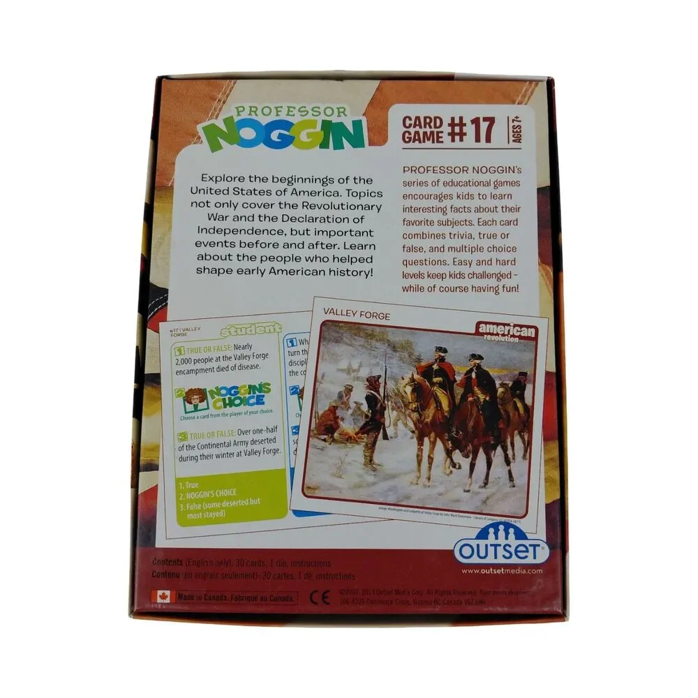 Professor Noggin’s American Revolution, Canada, Science, US History Card Games